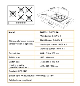 Household Cooking Appliances Gas Cooktop 5 Burners Tempered Glass Gas Cooker - Product Image 6