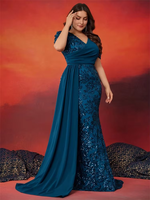 Nouvelle Robe de Soirée Chic et Élégante Sirène ST pour Femme 2025, Grande Taille, Col V, Manches Courtes, Drapée, Luxe, pour Fête et Bal de Promo