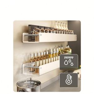 Étagère de cuisine murale multifonctionnelle rectangulaire blanche, résistante à la rouille, moderne, en acier inoxydable, pour rangement d'épices, bouteilles et boîtes - Product Image 3