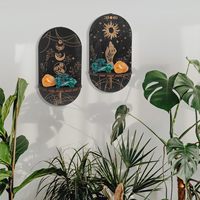 Étagère murale flottante rectangulaire à 2 niveaux en bois noir, décoration bohème pour cristaux, pierres énergétiques et huiles essentielles