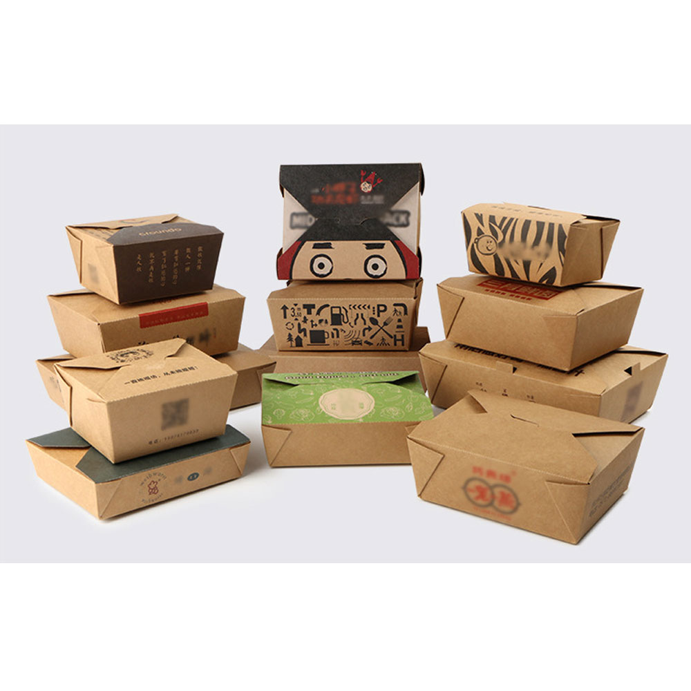 Customized Size Printing Disposable Eco-friendly Kraft Paper Fast Food Packaging Box Salad Box