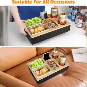 Wooden Sofa <b>Snack</b> <b>Tray</b> With Storage Compartments For Beer Cans Chips Fruits And Phone Hotel Use - Product Image 4