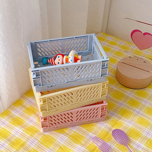 Plastic Mini Folding Storage Boxes Desktop Collapsible Storage Baskets For Cosmetic Sundries Fruit Toys Stackable