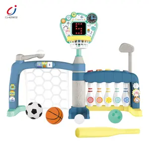 Chengji factory wholesale outdoor indoor football bowling fitness sports toy 5 in 1 basketball stand toys for kids