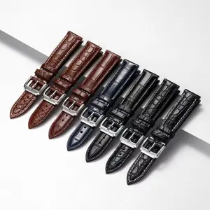 OEM High Quality Top Grain Crocodile Cow Leather WristWatch Straps 18-24mm Western Handmade Genuine Leather Watch Band Strap