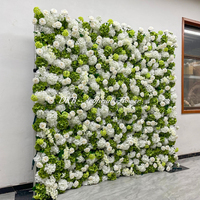 DKB Hochzeitsdekoration 8x8 Blumenwand Echt Aussehende Seiden-Weiße Grüne Rosen-Hortensien Quadratische Künstliche Blumenwand-Kulisse