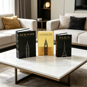 Lot de 3 boîtes de rangement discrètes en forme de livres, motif imprimé doré, thème villes New York, Londres, <span class=keywords><strong>Paris</strong></span>, pour la décoration de la maison et des hôtels - Product Image 2