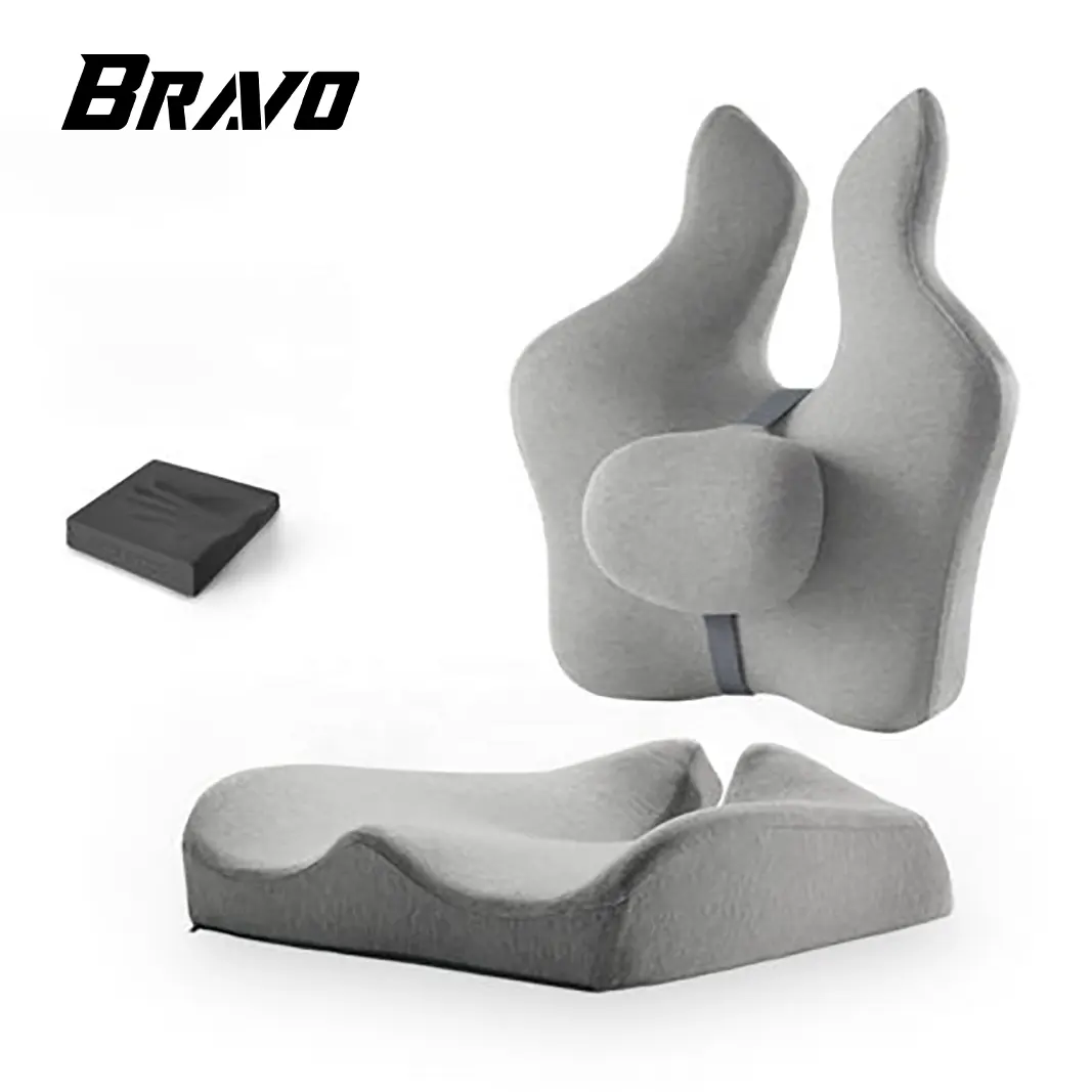 브라보 좌석 쿠션 및 요추 지원 베개 콤보 의자 패드 Tailbone 압력 시트 쿠션 세트 감소