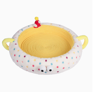 Lit rond mignon pour chat, nid douillet en peluche, design à pois colorés, maison de sommeil chaude pour chats et animaux de compagnie - Product Image 2