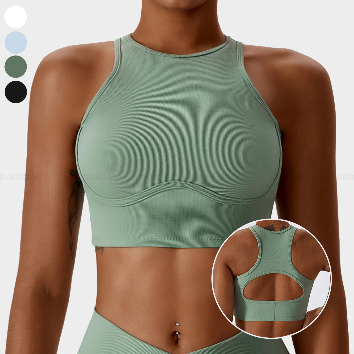 Custom Breathable Racer Back Tank Tops Women's Active Wear Removable Chest Pad Hollow Back Yoga Vest Neck Four-Way Stretch Quick
