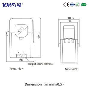 SCT036TS yhdc (36มม.) เอาต์พุต5A ตัวแปลงกระแสแยกแกน0.5% ความแม่นยำของ100-600A อินพุต CE ROHS ISO - Product Image 3