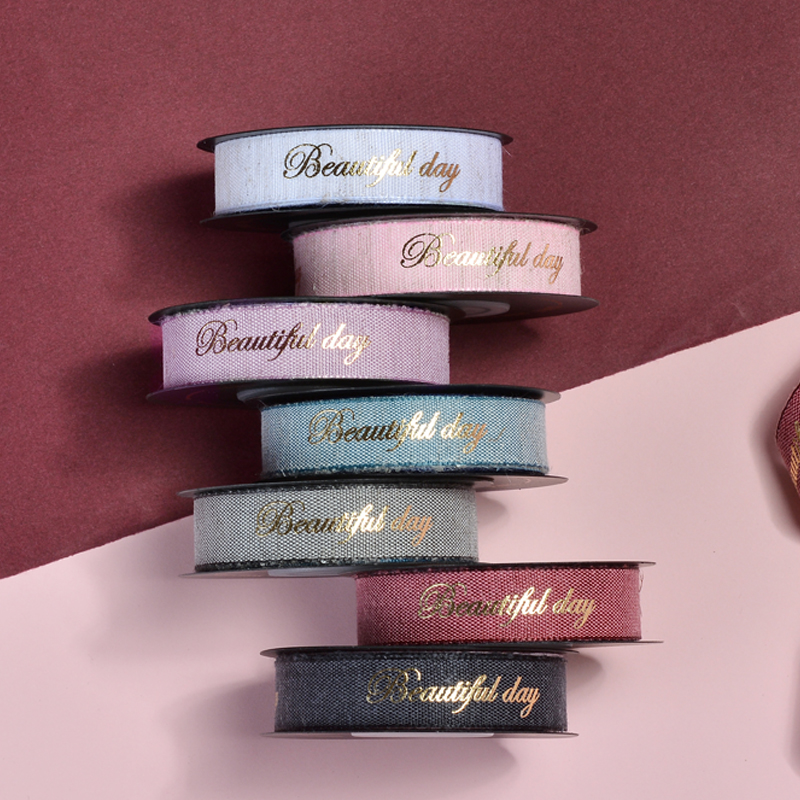 Ribest Gift Packaging Customised Ribbon With Logo Foil Print Wholesale 5/8 Inch 100Yard Roll