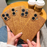 Étui antichoc marron mocha à imprimé léopard, texture cuir, résistant aux rayures, étanche, pour plusieurs modèles de smartphones