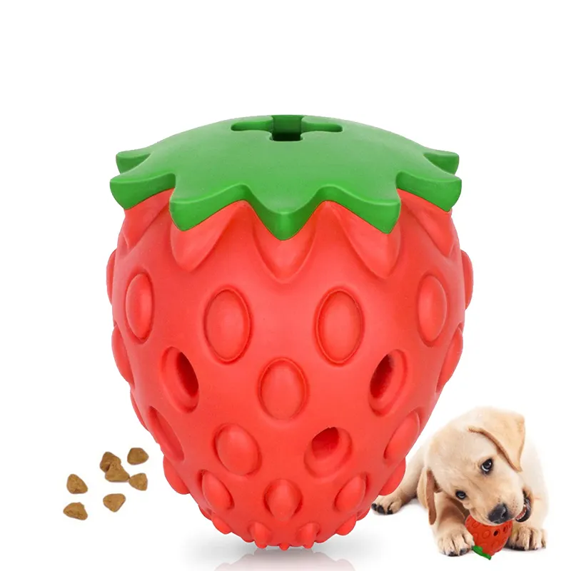 Strawberry Slow Feeder Chew Ball For Aggressive chewers Rubber Interactive Puzzle Food Puppy Toy Dog Treat Dispensing Toy
