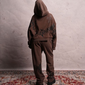 OEM Custom Rhinestone Studded Gothic <strong>Grunge</strong> Oversized Streetwear Sweatshirt Heavyweight Vintage Washed Brown Cropped <strong>Hoodies</strong> Men - Product Image 5