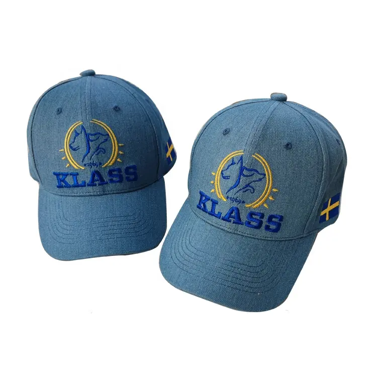 Gorra personalizada de fábrica para niño, gorros de Jean con bordado plano, personalizables, Suecia, gorras de béisbol