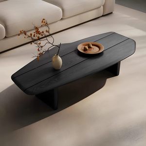 <span class=keywords><strong>Tavolino</strong></span> da Caffè in Legno Massello <span class=keywords><strong>Nero</strong></span> Wabi-Sabi, Design Minimalista Italiano, Tavolo Basso Irregolare di Design, Arredamento Portatile per Soggiorno Piccolo - Product Image 1