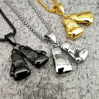 Yunnique Collier Pendentif Gant de Boxe en Acier Titane Or Noir Argent Unisexe Bijou Hip Hop Cadeau Accessoire de Mode Troisième