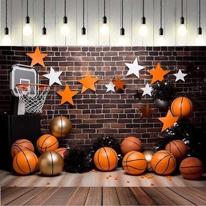 Toile de fond de fête bleue sur le thème du basket-ball 7x5ft pour la photographie d'anniversaire sportive des garçons et des hommes en stock! - Product Image 1