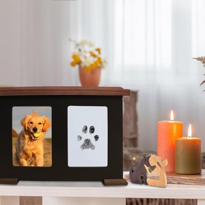 Solid Wood Pet <b>Urn</b> Rectangle Durable <b>Dog</b> Funeral Box With Photo And Paw Print Frame - Product Image 2