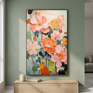 Peinture à l'huile florale encadrée moderne, impression numérique, peinture sur toile 4 couleurs, effet 3D, art mural, décoration imperméable, salon, chambre à coucher - Product Image 2