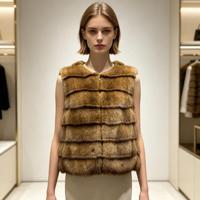 Gilet en fausse fourrure pour femme, sans manches, chaud et rayé, vêtement d'extérieur tendance pour l'hiver