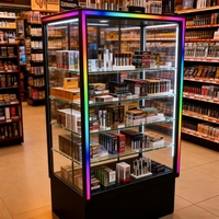 Vitrine d'exposition en verre trempé sur mesure avec éclairage LED couleur pour présentoir de produits de tabac