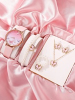Mode 5 pièces fille montre cadeau ensemble rose Quartz dames montre ensemble mignon papillon montre et Bracelet ensemble femmes
