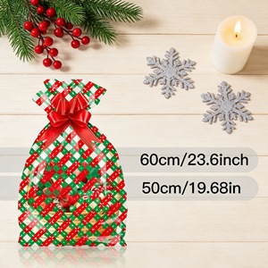 Sacs cadeaux de Noël en gros avec cordon de serrage, sacs en plastique imprimés sapin de Noël et carreaux, sacs à friandises pour fêtes de fin d'année pour enfants - Product Image 4
