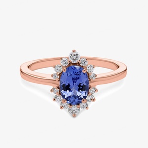 Bagues de fiançailles uniques en tanzanite, forme de fleur, bague de mariage en tanzanite, bagues en tanzanite antiques - Product Image 4