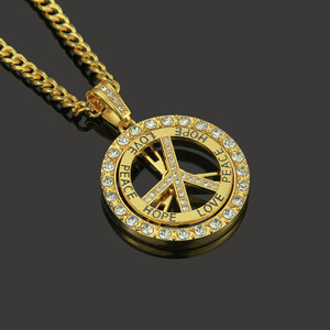 패션 환경 보호 힙합 남성용 회전 링 보그 크리스탈 HOPE PEACE LOVE 펜던트 주얼리 골드 목걸이 - Product Image 6