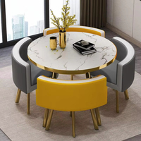 Mobilier de luxe en métal doré pour restaurant ensemble table à manger en marbre avec 4 chaises à vendre