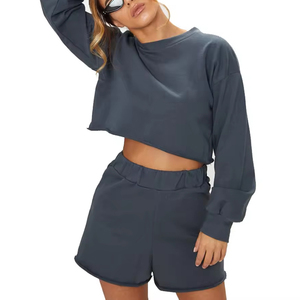 Ensemble d'été pour femme à prix de gros : ensemble tricoté avec short, col rond, manches courtes, motif cœur à carreaux, respirant, en promotion - Product Image 6