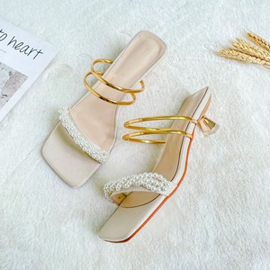 China Vendor Ladies Footwear Pearl Sandals Low <b>Shoes</b> Stiletto Women Heels 2025 - Product Image 5