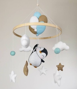 ของตกแต่งห้องสไตล์มินิมอล โบโฮ ทำจากไม้ เป็นมิตรกับสิ่งแวดล้อม รูปนกเพนกวิน ของเล่นทำมือ นุ่มนิ่ม ตกแต่งห้องเด็ก ของเล่นแขวนเปลเด็ก - Product Image 6