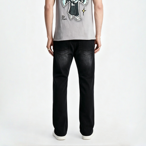 Jean en denim vintage élégant à taille basse et coupe droite, avec poches classiques et fermeture éclair, idéal pour le style streetwear, le hip-hop, le punk et le quotidien. - Product Image 4