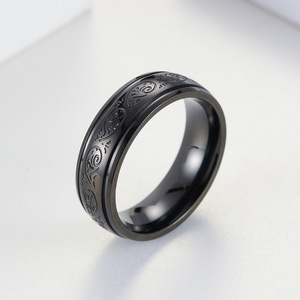 Men's <b>Titanium</b> Steel <b>Ring</b> Gold Color Plant Pattern Wedding Band Jewelry - Product Image 3