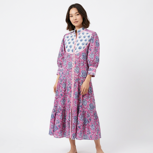 Robe en coton imprimée d'été, robe midi décontractée à fleurs, mini robes douces pour la maison, vêtements à manches bouffantes, robes maxi décontractées et amples - Product Image 1