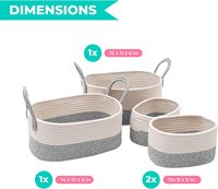 Paniers de rangement, lot de 4 bacs de rangement en corde de coton tissé panier décoratif pliable avec poignées pour bébé crèche linge enfant