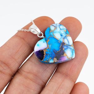 Collar con Colgante de Corazón de Turquesa Azul Ostra Americana con Base de Metal y Engaste de Bisel, Joyería de Regalo para Mujer, Chakra - Product Image 5