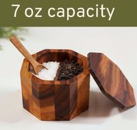 Boîte à sel octogonale en bois d'acacia faite à la main avec 2 compartiments, couvercle et cuillère pour la cuisine, la table à manger, la cuisson, cadeau