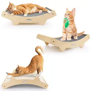 弧形设计双面两用猫抓垫睡床木质宠物玩具剑麻猫抓挠器
