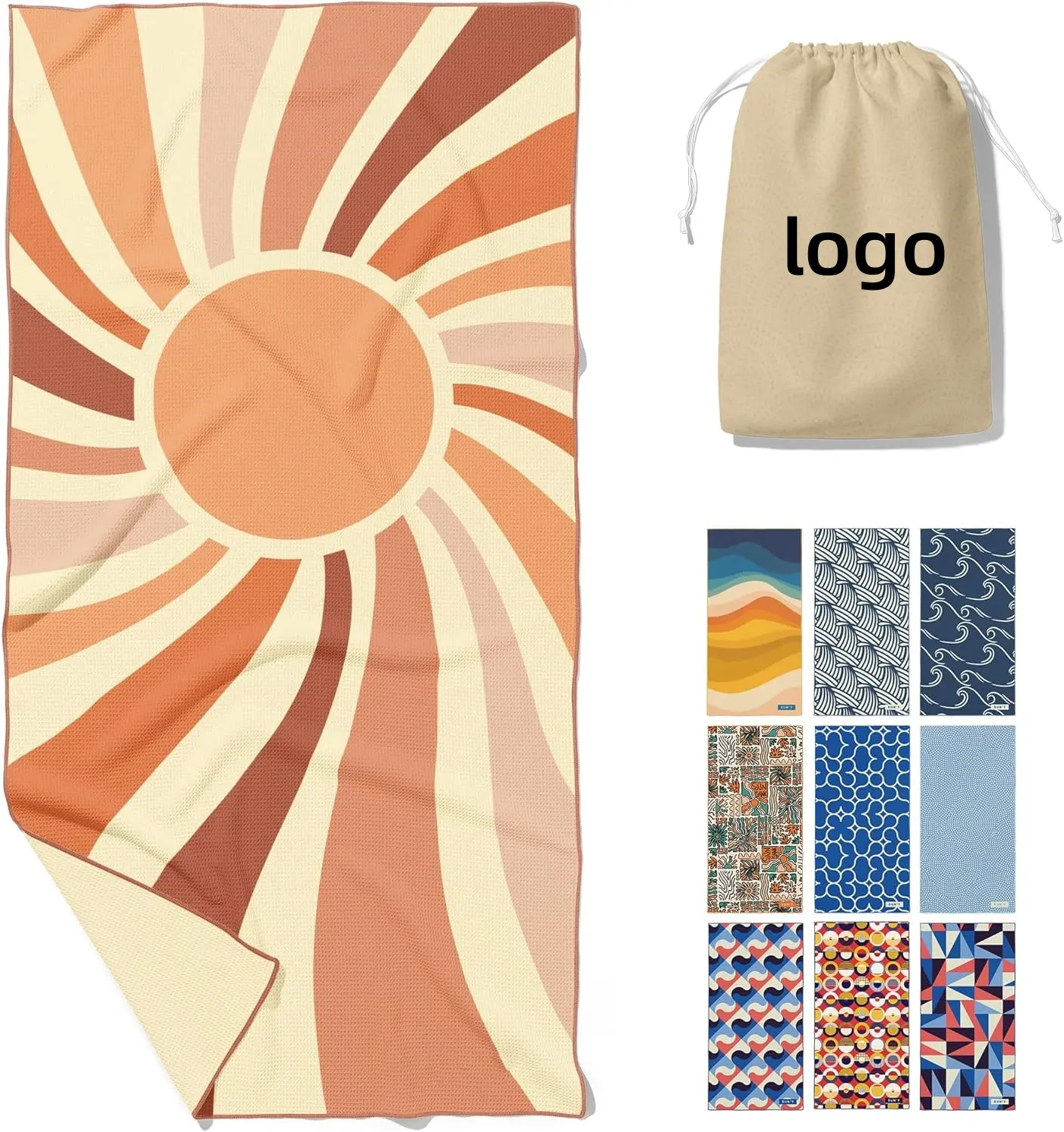Индивидуальный индивидуальный логотип, экологичное полотенце для ванной, бассейна, пляжа, прямоугольное/квадратное Вафельное полотенце, уникальный сублимированный именной мешок