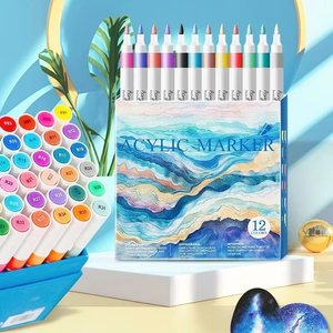 Juego de Marcadores Acrílicos de Alta Cobertura, 12 Colores, Rotuladores a Base de Agua para Múltiples Superficies, Uso Escolar, Manualidades y Arte - Product Image 1