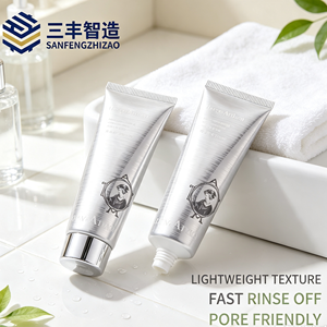 Tube compressible en PE argenté brossé, personnalisé avec capuchon rond argenté électro-plaqué pour masque facial au caviar - Product Image 4
