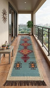 Tapis en laine et jute tissé à la main |   Tapis géométrique tribal bohème sud-ouest pour la décoration de la maison de campagne, du salon, de la chambre, du couloir et de l'entrée - Product Image 5