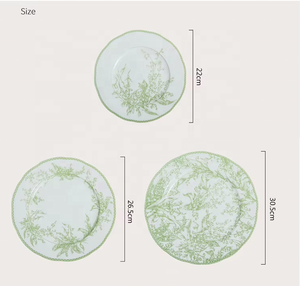 Assiettes de présentation vintage en céramique durable, motif muguet vert clair, écologiques, pour mariage - Product Image 2