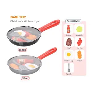 New type kids pretend play flat bottomed pot toy simulated food kitchen accessories toys for kids cooking game