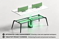 Postazione di Lavoro Moderna per 4 Persone con Schermo Privacy in Tessuto, Arredamento per Ufficio Commerciale per Spazi Open Space