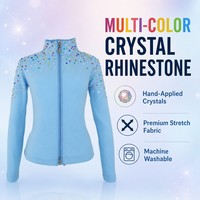 Veste d'entraînement de patinage artistique unisexe doublée polaire pour enfants et adultes, veste de patinage sur glace chaude, costume de compétition orné de strass